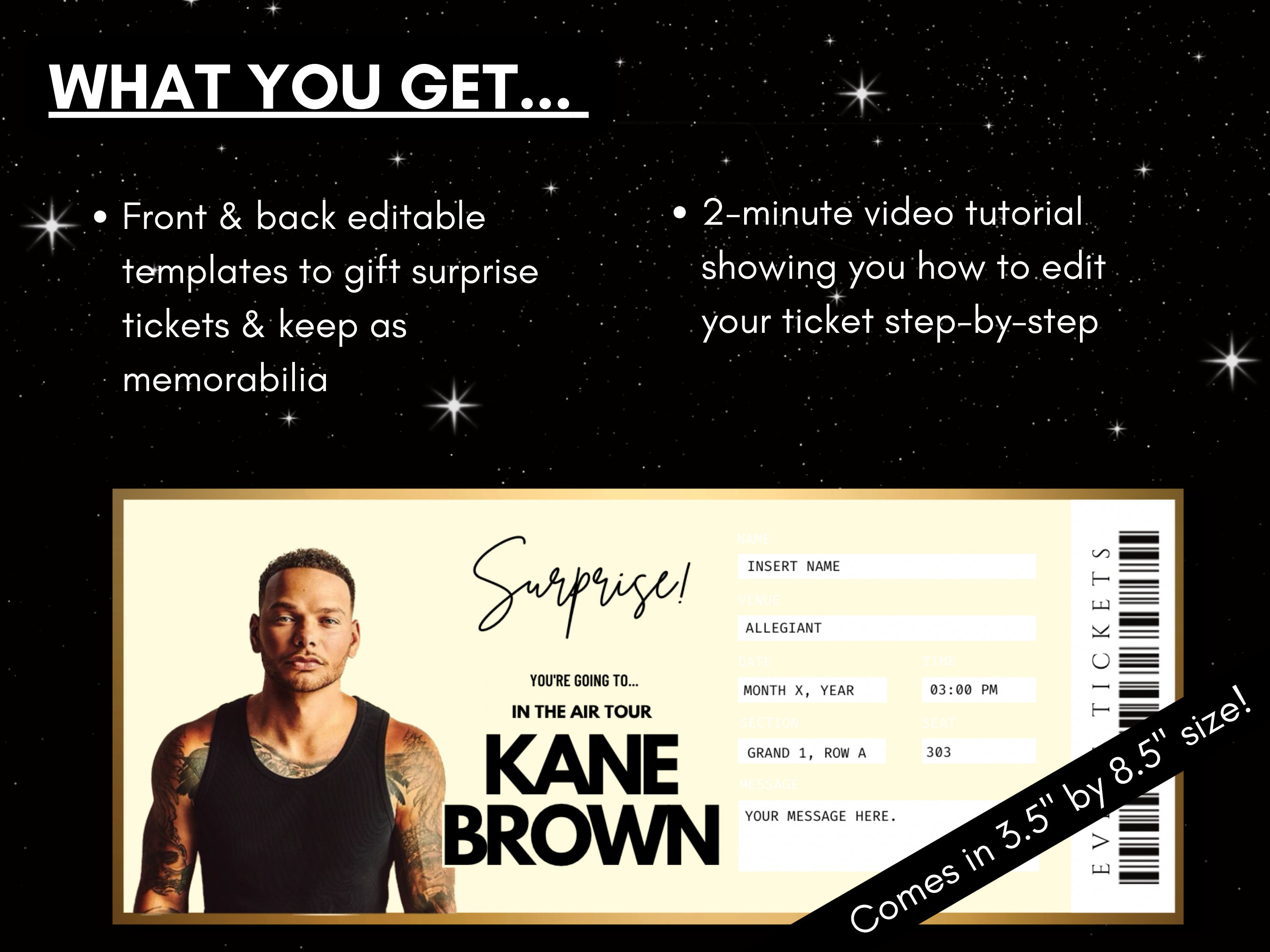 Kane Brown Concert Ticket Template | in the Air Tour | Editable Canva ...