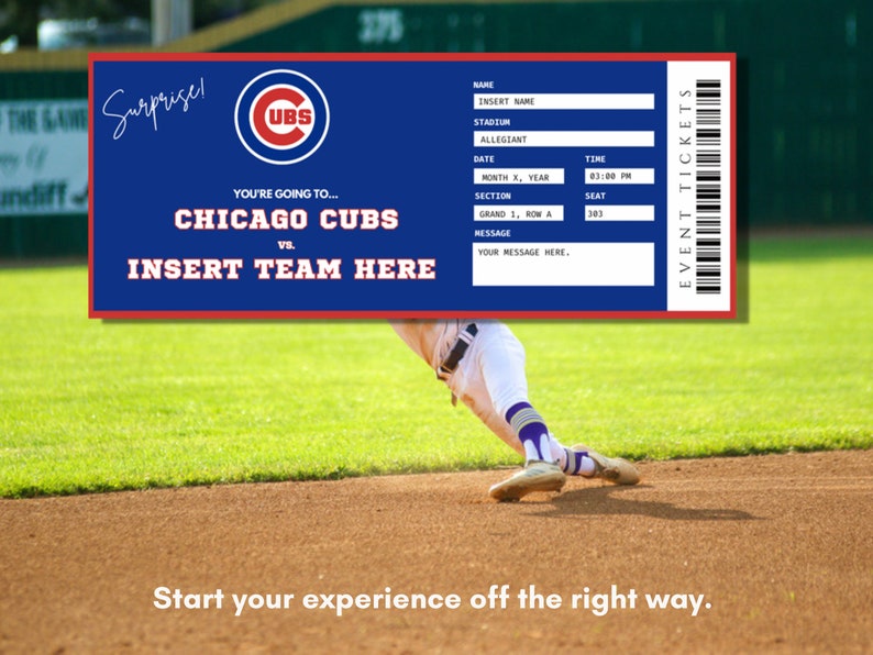 Chicago Cubs Ticket Template Surprise Event Tickets Baseball Tickets