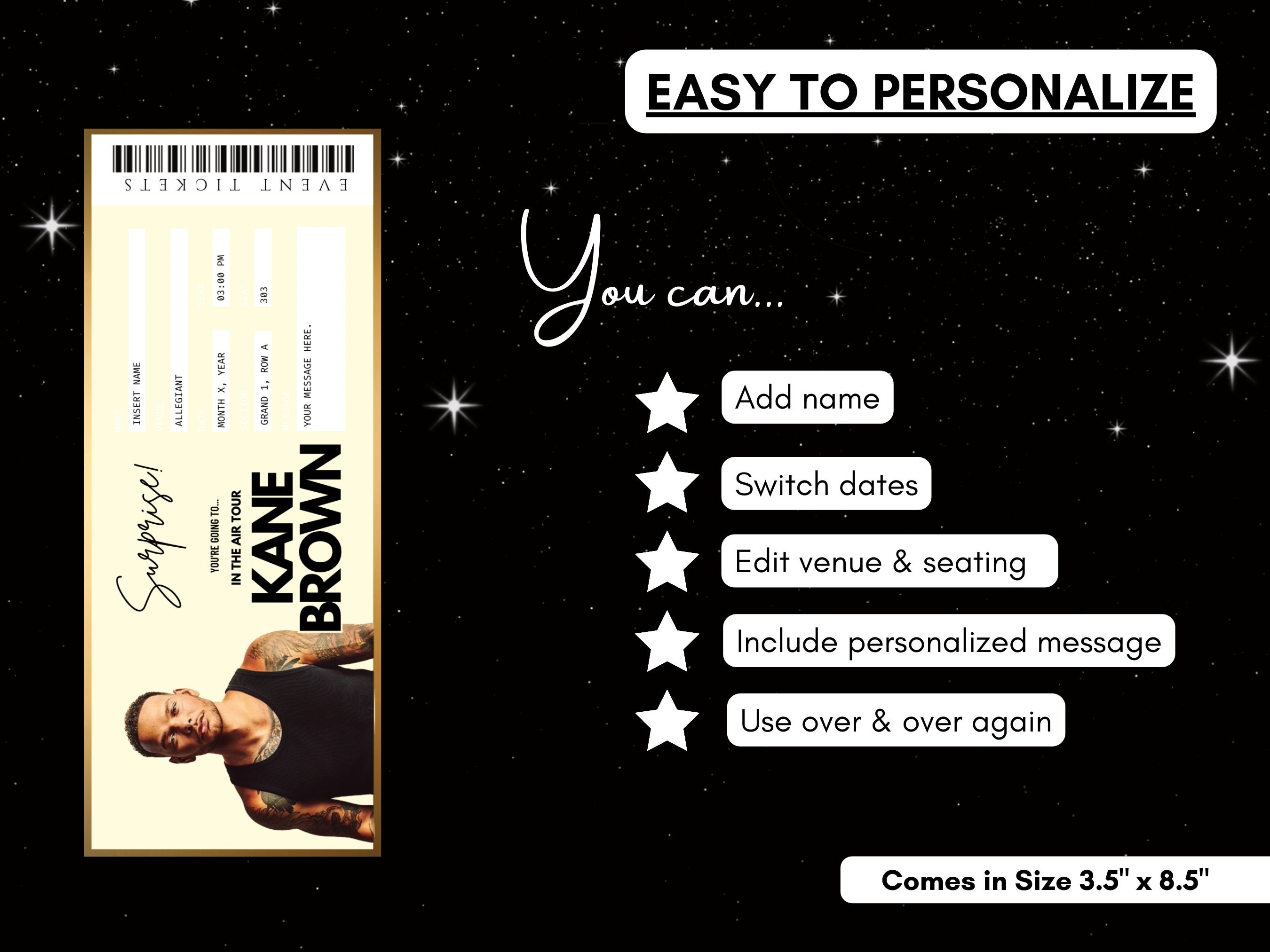 Kane Brown Concert Ticket Template | in the Air Tour | Editable Canva ...