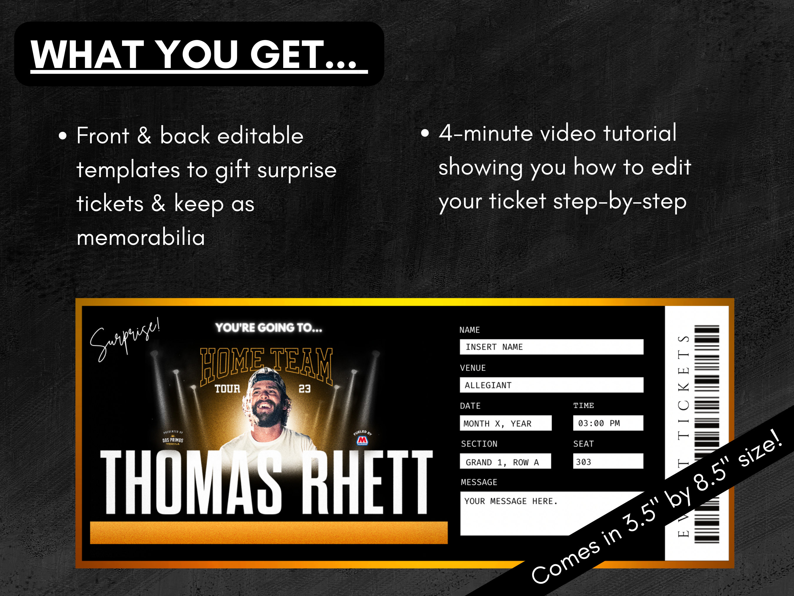Thomas Rhett Tour Ticket Template Surprise Event Editable Concert Tickets Home Team Tour Country
