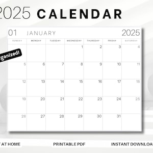 2025 Calendar 2025 Monthly Planner Landscape Minimalist Monthly Calendar 2025 Elegant Calendar A4 Letter Size Wall Calendar PRINTABLE PDF