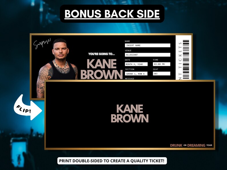 Kane Brown Concert Ticket Template Drunk or Dreaming Tour Editable ...