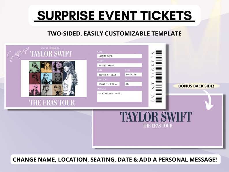 Editable Taylor Swift the Eras Tour Tickets Template Taylor Etsy
