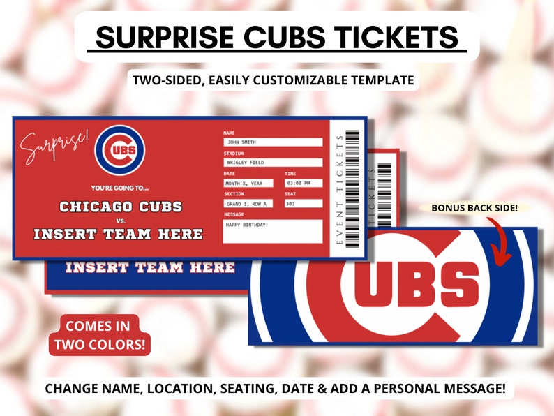 Chicago Cubs Ticket Template Surprise Event Tickets Baseball Tickets
