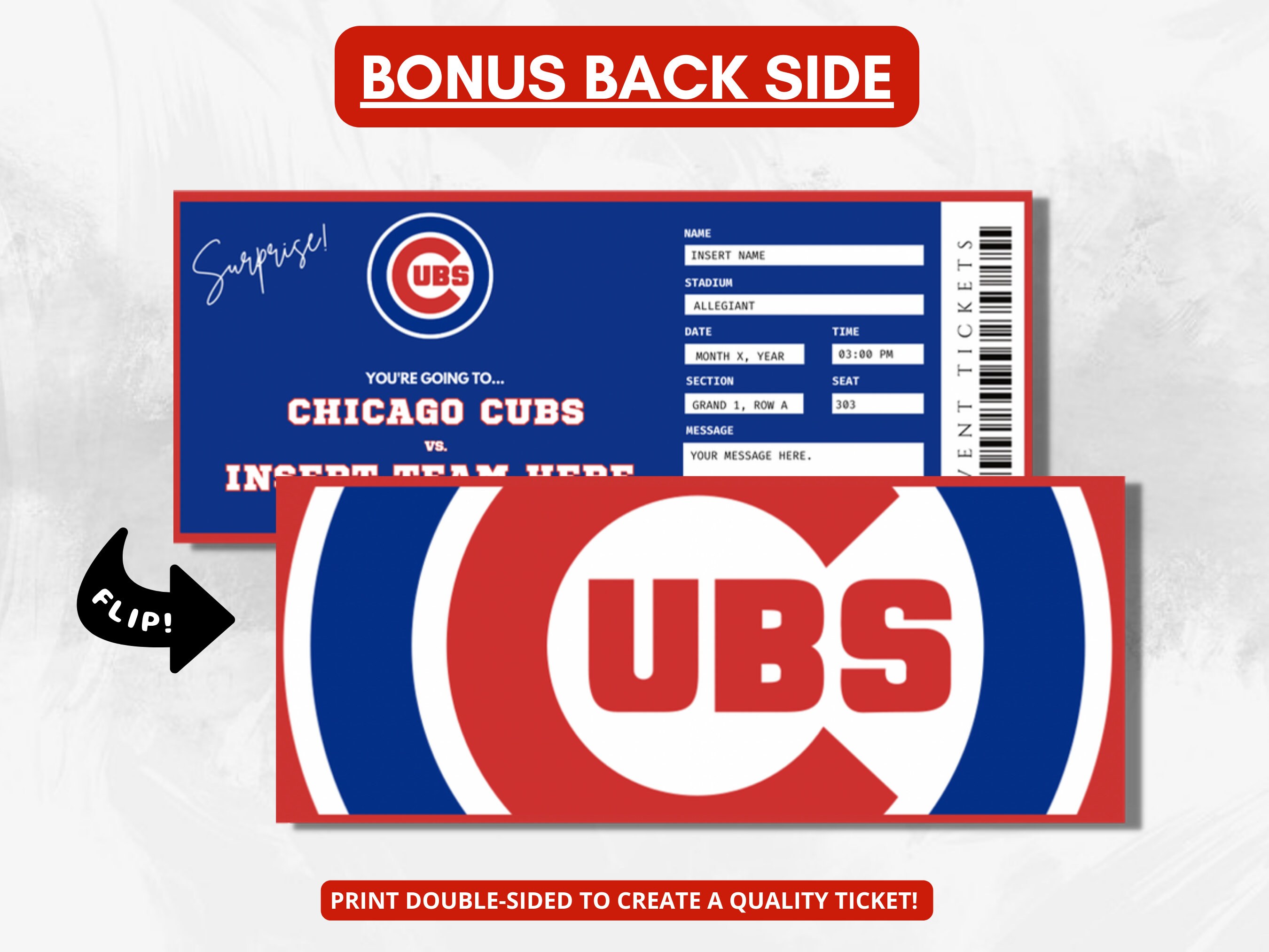 Chicago Cubs Ticket Template Surprise Event Tickets Baseball Tickets