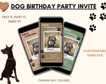 Digital Dog Birthday Party Invitation | Dog Party Favor | Dog Birthday Invitation Template | Birthday Invite For Dogs | Puppy Party Template