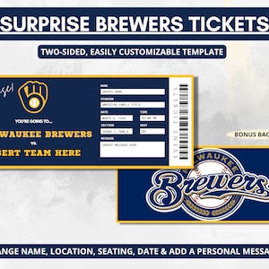 Milwaukee Baseball Tickets Vorlage | Überraschungs-Baseball-Spiel für Ihn | Überraschungs-Event | Wisconsin Baseball | Wisconsin Sports | Sport Geschenk