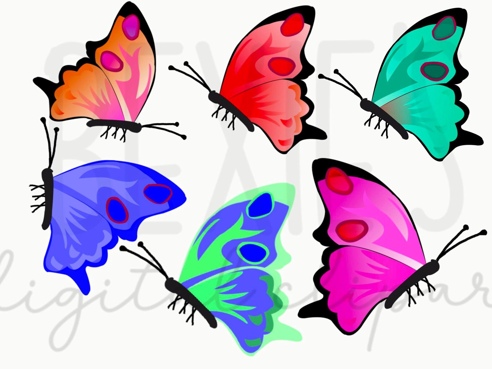Butterflies 12 Cliparts Butterfly Colourful Clipart Etsy