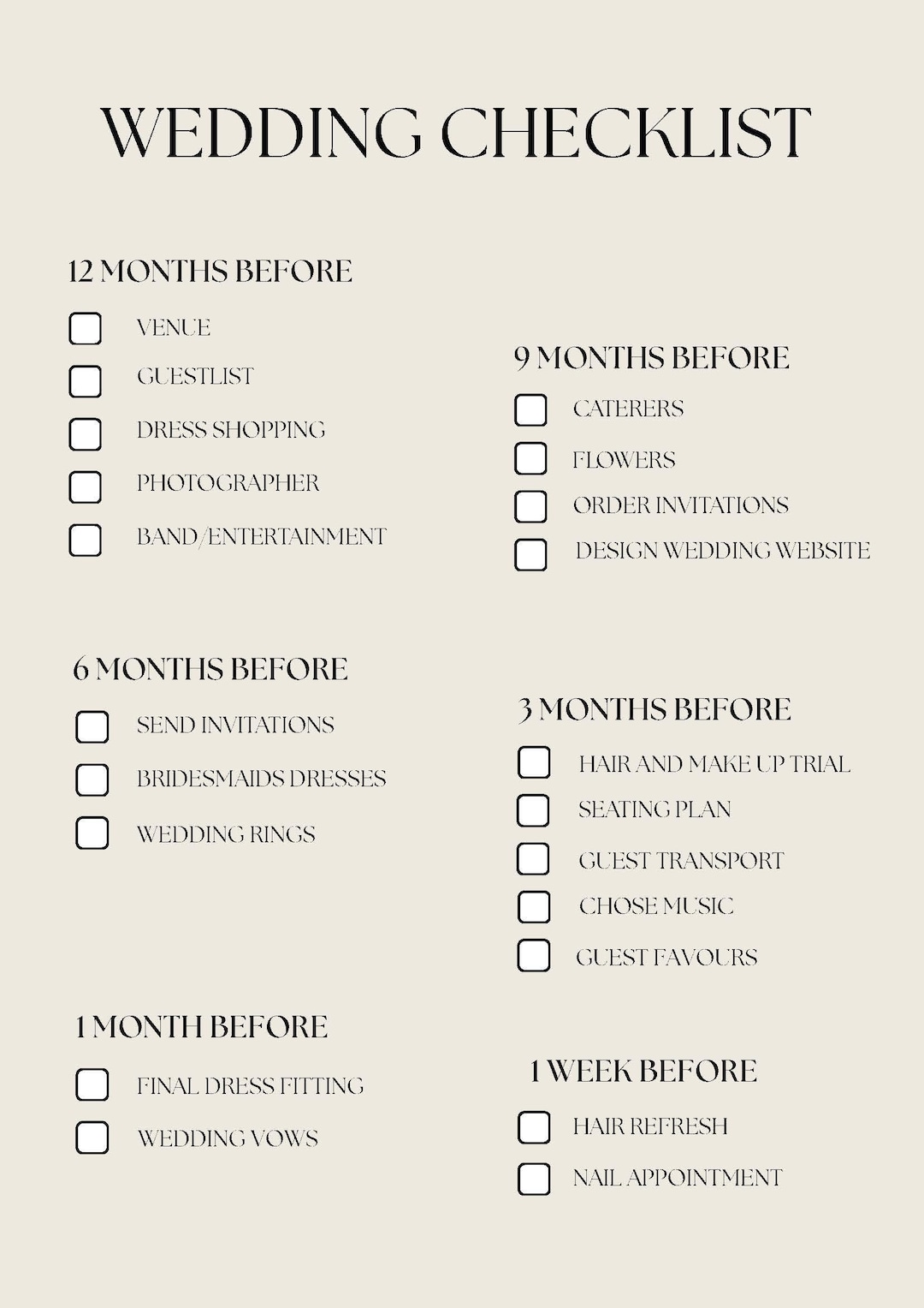 Wedding Checklist | PDF Download - Etsy