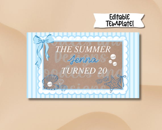 Editable Birthday Banner Template | Canva Design for Girl | Coastal Girl | Hand Painted DIY Digital Download | The Summer I Turned Pretty