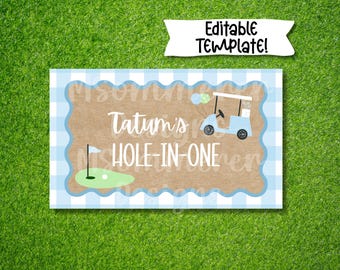 Editable Golf Birthday Banner Template | Blue Canva Design for One Year old  | Hole in One Party Sign | Hand Painted DIY Digital Download