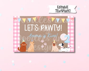 Plantilla editable de pancarta de feliz cumpleaños / Maqueta editable de fiesta en Canva / Pancarta de cumpleaños imprimible / Descarga digital DIY / Let's Pawty Decor