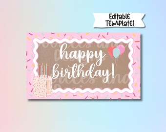Plantilla de pancarta de feliz cumpleaños editable / Maqueta de fiesta editable en Canva / Pancarta de cumpleaños imprimible / Descarga digital DIY pintada a mano /