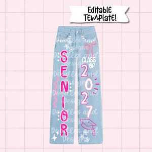 Plantilla de jeans editable personalizada / Denim pintado personalizado / Ropa de último año / Descarga digital DIY pintada a mano / Espíritu de equipo deportivo