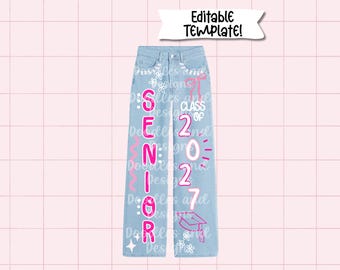 Custom Editable Jeans Template | Personalized Painted Denim | Senior Year Apparel | Hand Painted DIY Digital Download | Sports Team Spirit