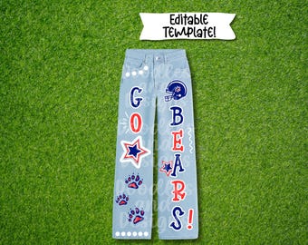 Custom Editable Jeans Template | Personalized Painted Denim | Senior Year Apparel | Hand Painted DIY Digital Download | Football Spirit Pant