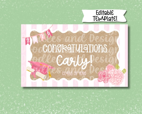 Editable Graduation Banner Template | Editable Canva Decor | Printable Congrats Banner| Hand Painted Digital Download | Congratulations Sign