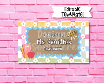 Editable Teacher School Banner Template | Back to School Sign | Painted DIY Digital Download | Custom School Spirit Mockup | Teacher Decor