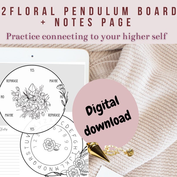 Pretty Floral Pendulum Boards |Divination Tools to Connect with HigherSelf, Spiritual World & Intuition | Downloadable-Printable | Colour-in