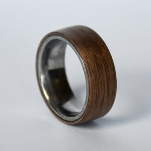 Walnut Bentwood Ring, Stainless Steel Core Artisanal Walnut Ring Handmade Wooden Ring Unique Wedding Band Anniversary Gift Men's image 1