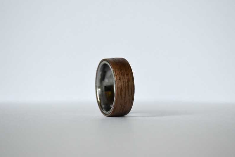 Walnut Bentwood Ring, Stainless Steel Core Artisanal Walnut Ring Handmade Wooden Ring Unique Wedding Band Anniversary Gift Men's image 2