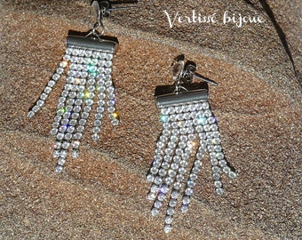 Boucles d'oreilles franges avec des chaines strass en zircon