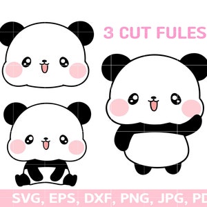 Panda Bear set SVG. Panda Bear DXF. Panda Bear PNG. Circut cut files, Kawaii Panda svg