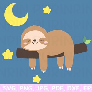 Sloth SVG, Sloth Clipart, Sleeping Sloth, Sloth Birthday, Files for Cricut, Silhouette
