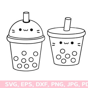 Bubble tea Outline SVG, Boba tea outline, Kawaii food, Korean boba tea