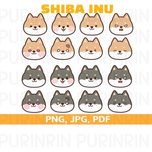 Shiba inu sticker, face expression sticker,  goodnotes stickers