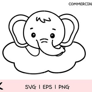 Cute Baby Elephant on Cloud Clipart | SVG EPS PNG | Nursery Wall Art | Baby Shower Decor | Instant Download