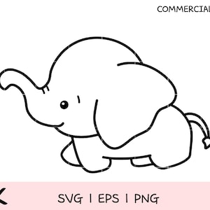 Kolorowanka Słoniątko SVG PNG EPS | Uroczy słoń, grafika liniowa, grafika do rękodzieła i Cricut dla dzieci