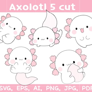 Kawaii Axolotl SVG, uparupa svg, Korean sticker,PNG, DXF, Axolotl Vector