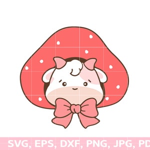 Strawberry cow,Cow face svg, cow with bow svg,  cow head svg