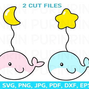 Space whale, Moon and Star whale svg, whale art decoration, balloon svg