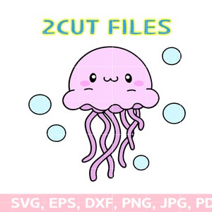 Jellyfish stickers, jellyfish svg, kawaii clipart, sea animal svg