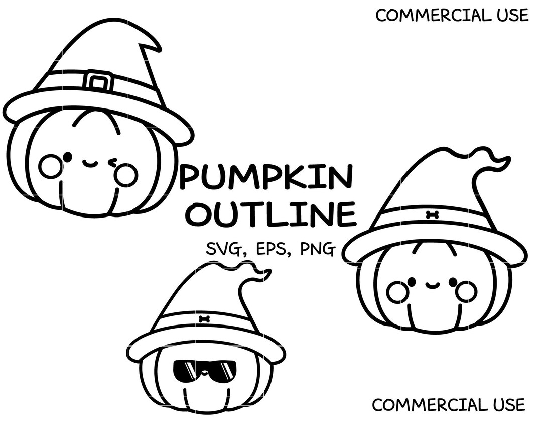 Kawaii Pumpkin Clipart: Witch Hat Halloween Graphics (SVG, PNG, EPS) - Etsy