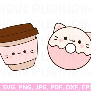 Kawaii Coffee and Donut SVG, coffee cup svg, coffee vector,    cricut cutie svg