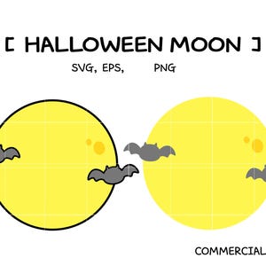 Halloween Moon with Bats Clipart – Cute Spooky Full Moon Svg, Eps, Png – Commercial Use