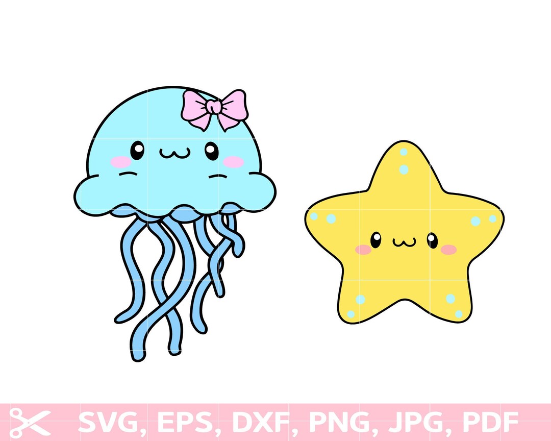 Cute Ribbon Jellyfish Starfish Svg Summer Svg Jellyfish Etsy