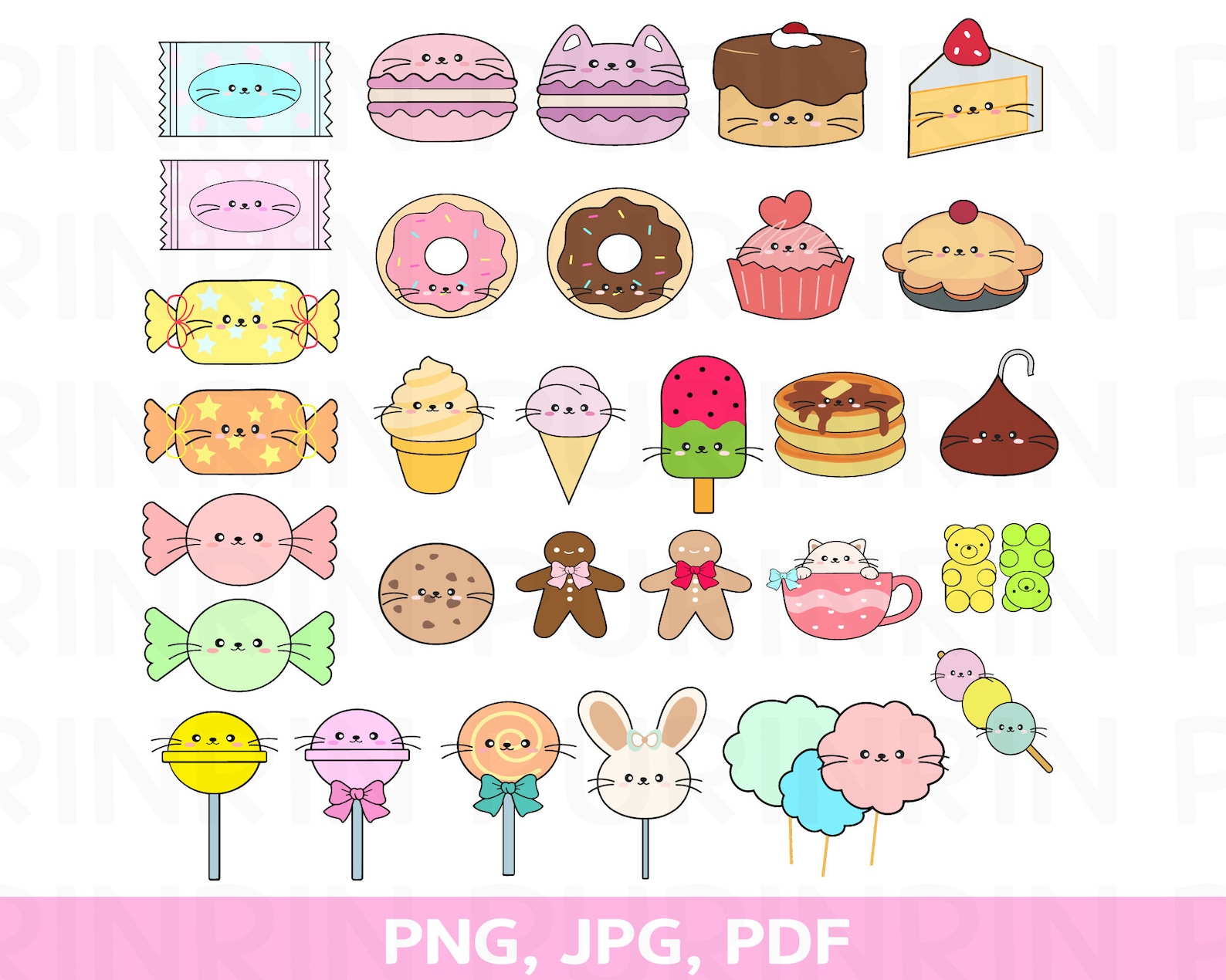 Kawaii sweets clipart Cute sweet candy clipart Food gummy Etsy