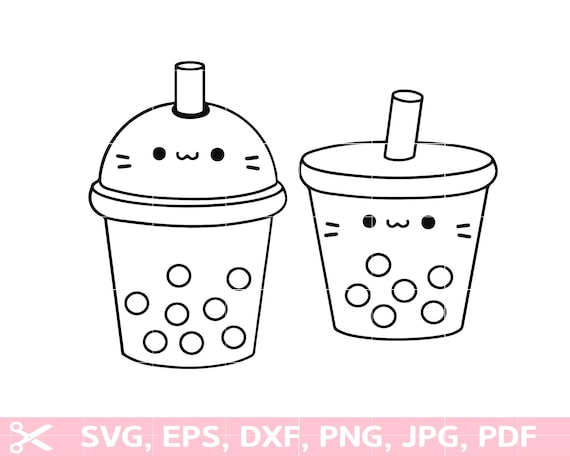 Bubble Tea Outline SVG Boba Tea Outline Kawaii Food Korean - Etsy