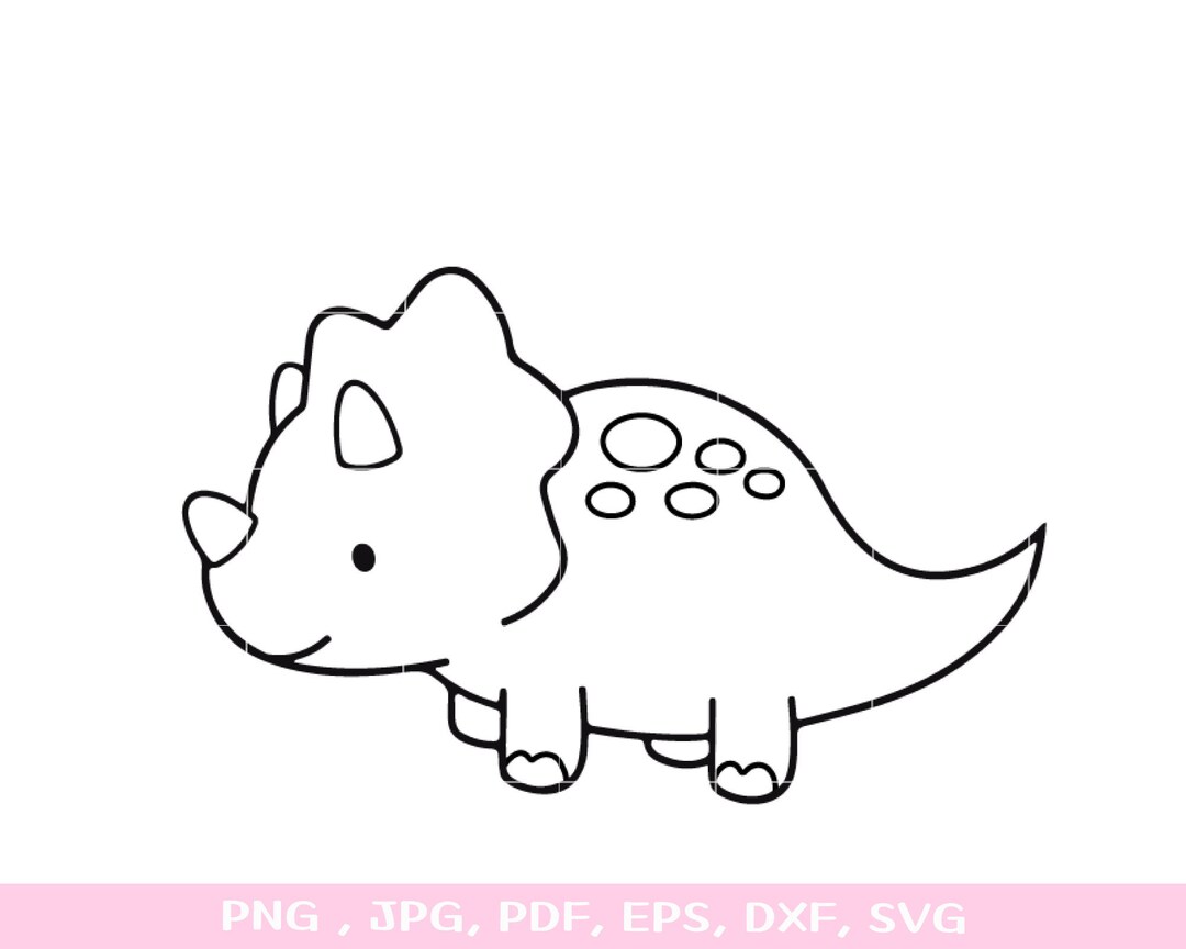 Cute Dinosaur SVG Baby Dino Outline Cut File Triceratops Outline ...