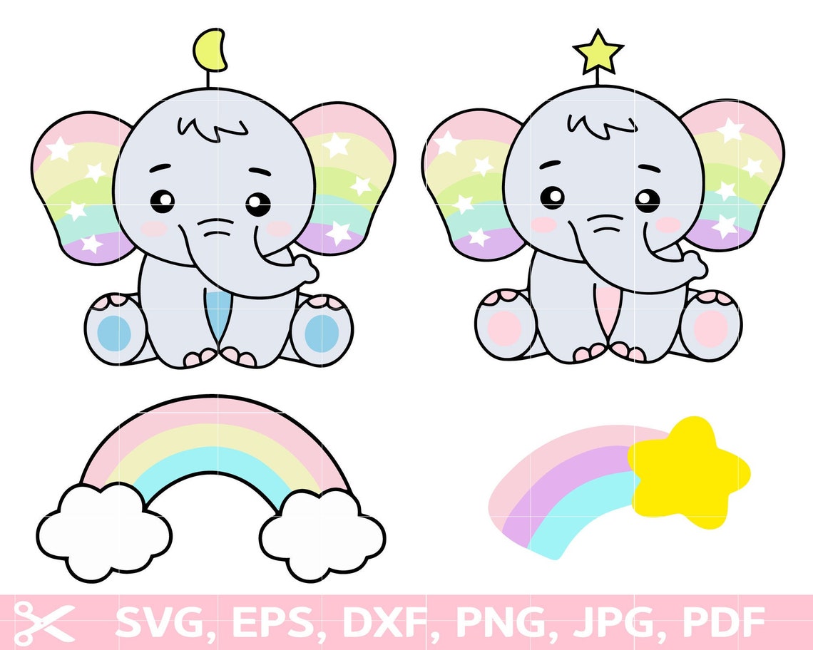 Baby elephant svg cute rainbow svg rainbow svg pastel | Etsy