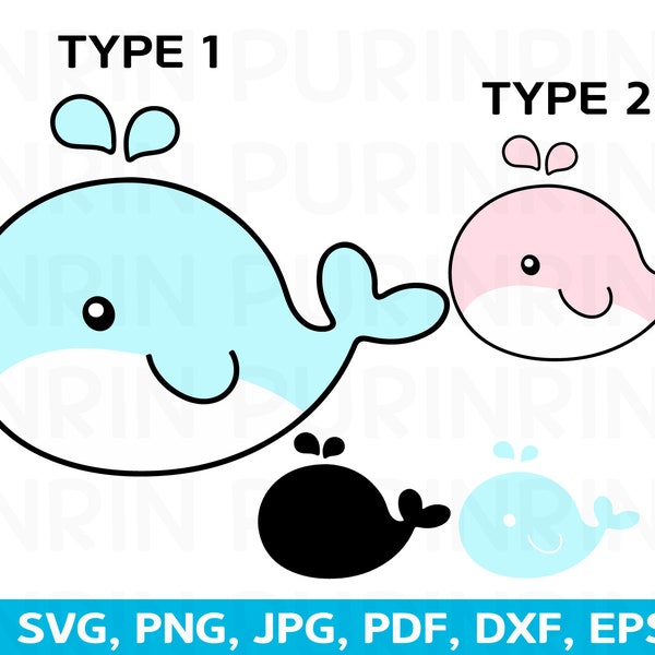 Cute Whale SVG PNG DXF, Pink whale svg, Cricut, Silhouette Cut Files, Cartoon whale clipart