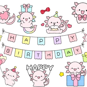 Axolotl Geburtstag Clipart 12 Elemente