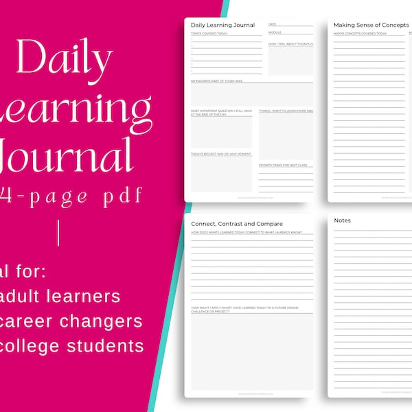 Daily Learning Journal for Adult Learners, Bootcamp Students, Career Changers