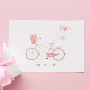 Carte "Bicyclette" (+enveloppe kraft) - Aquarelle - Couple - Amour - Carte personnalisable - Cadeau Saint Valentin