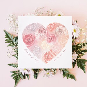 Carte "La vie en roses"  (+enveloppe kraft) - Aquarelle - Coeur de fleurs - Carte personnalisable - Cadeau Saint Valentin