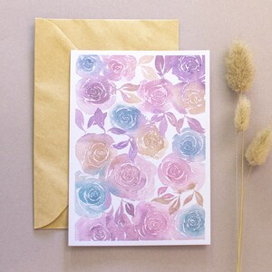 Carte (+enveloppe kraft) - Motif de roses - Carterie - aquarelle - 14,8 × 10,5cm - tirage d'art